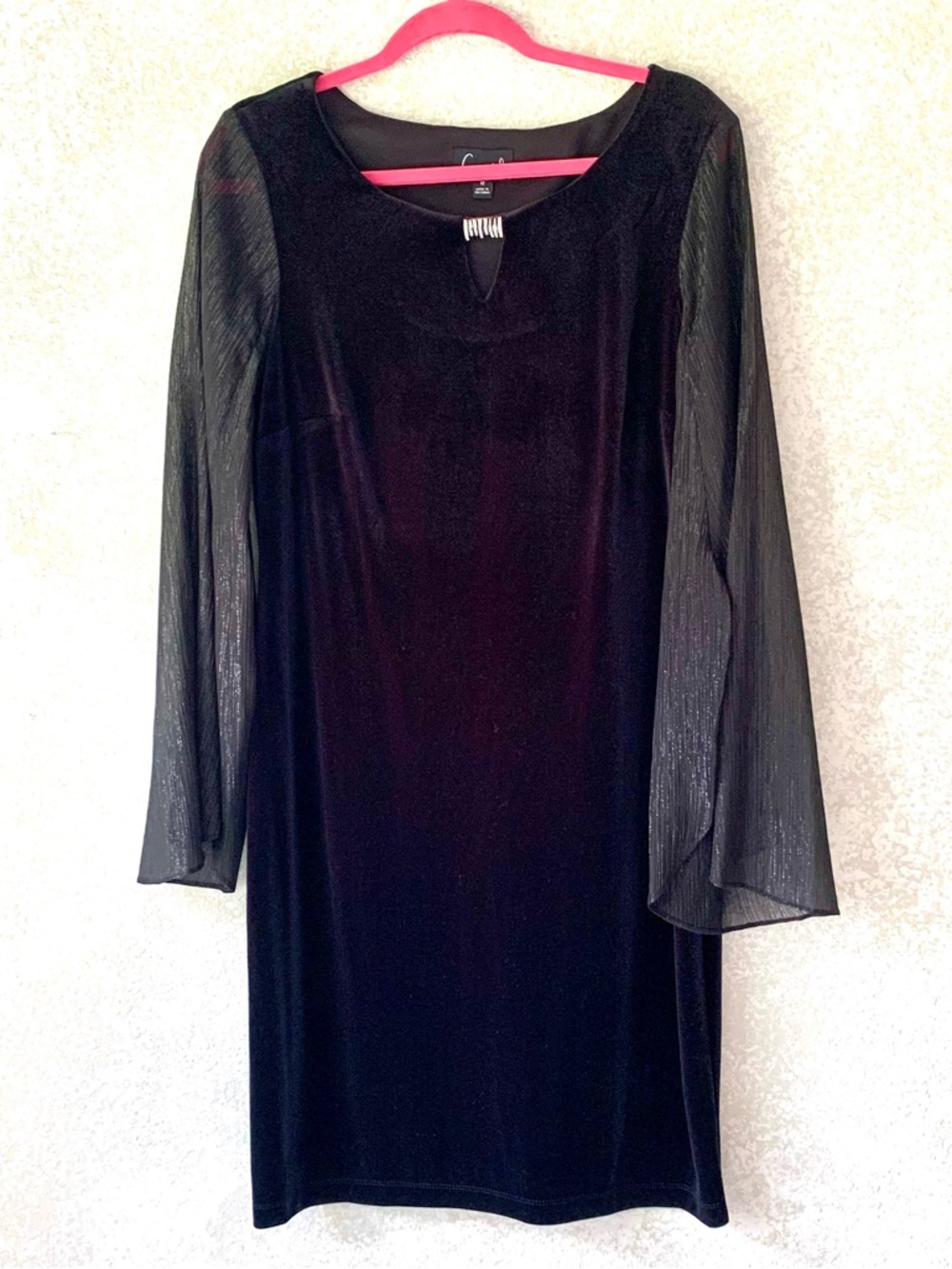connected apparel Black Velvet Dress with Sheer Long Sleeves 12 Wedding Evening‎